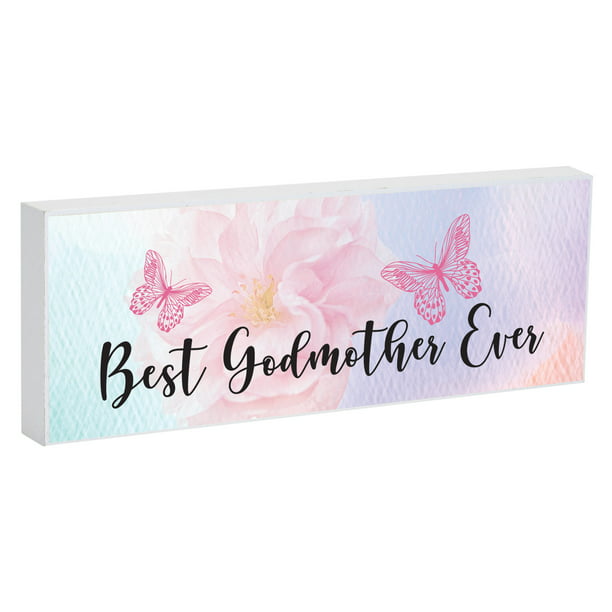 Elanze Designs Best Godmother Ever Soft Blue and Blush 8 x 3 Wood Double Sided Table Top Sign Plaque 